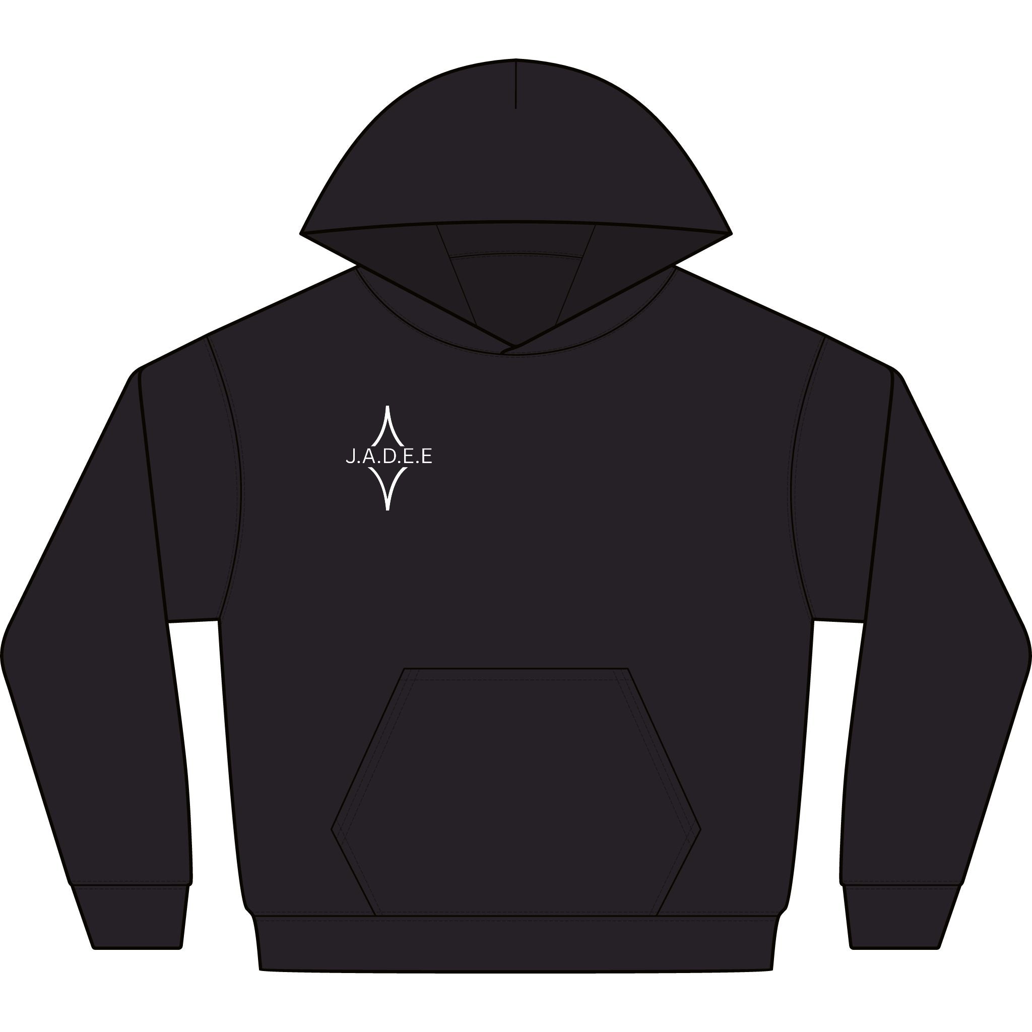 J.A.D.E. Compass Logo Hoodie — Minimal Black Pullover